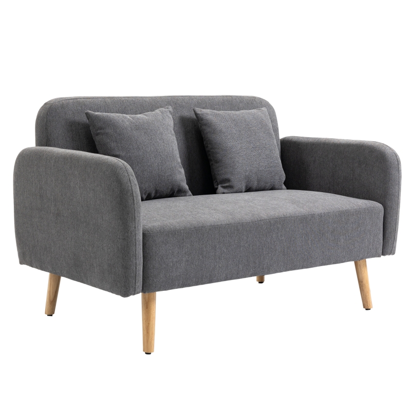 HOMCOM Canapé 2 Places, Canapé avec 2 Coussins, Canapé Double Rembourré, Canapé avec Revêtement en Velours, Accoudoir, Causeuse pour Salon, Chambre à Coucher, 130 x 70 x 80 cm, Gris