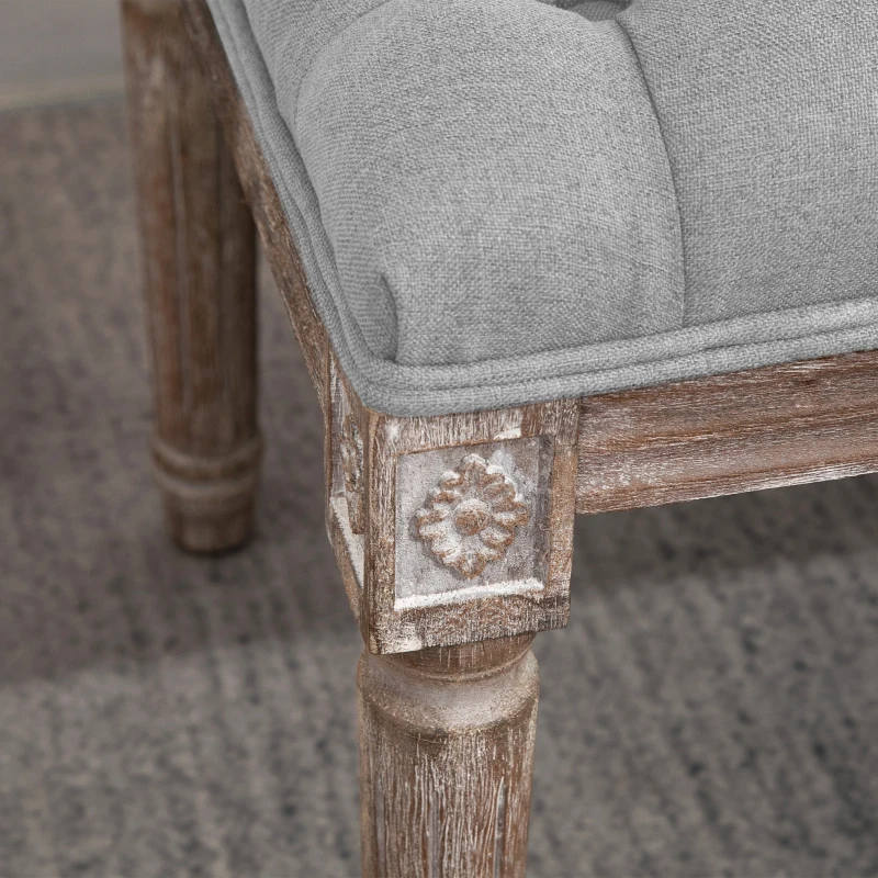 HOMCOM Banc Rembourré, Banquette, Banc de Lit avec Aspect Lin, Banquette de Maquillage pour Couloir, Entrée, Chambre à Coucher, Bois de Caoutchouc, Gris, 81 x 41 x 41 cm