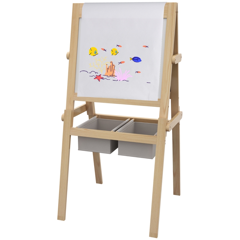 AIYAPLAY Kinderstaffelei Doppelseitige Schiefertafel Weiße Tafel Kreidetafel Papierrolle 58 x 50,5 x 109 cm Natur
