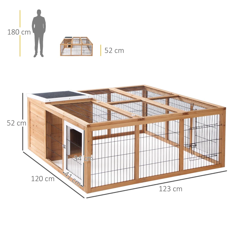 PawHut Enclos pour Petit Animal avec Stylo extérieur, toit ouvrant, résistant aux intempéries, 123 cm x 120 cm x 52 cm, Marron
