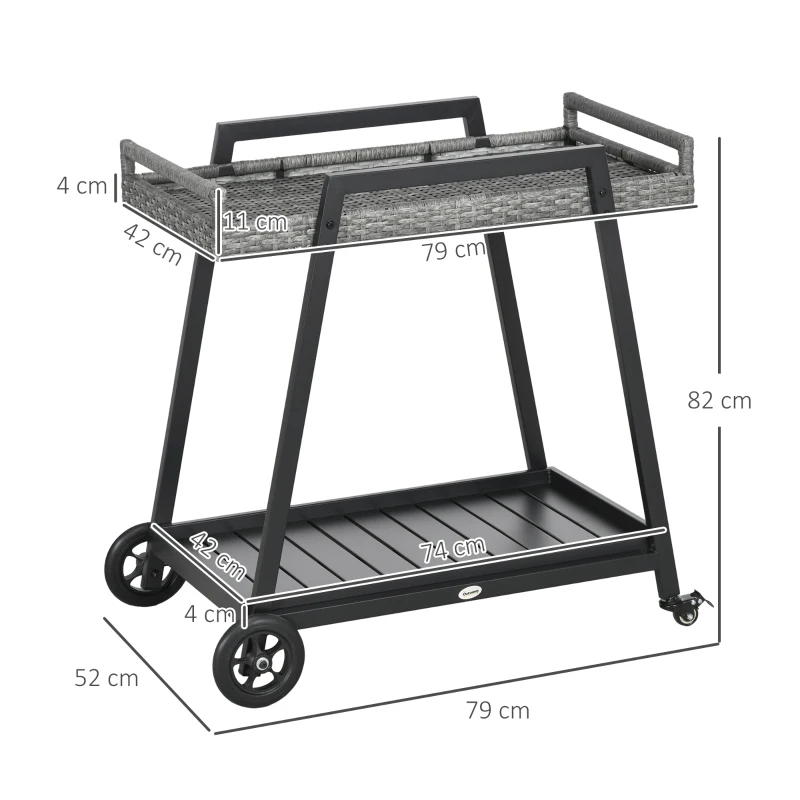 Outsunny Chariot de Barbecue BBQ-Roulotte, 1 Étagère, Rotin PE, 79 cm x 52 cm x 82 cm, Gris