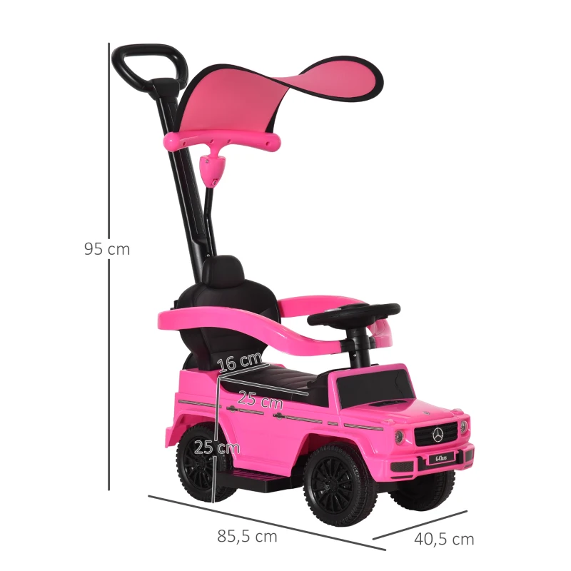 HOMCOM Kinderfahrzeug Auto Kind Multi-ausgestattet 12-36 Monate Hupe Trittbrett, Geländer und Sonnenschirm Rosa