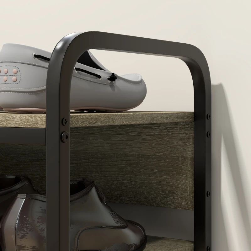 HOMCOM Schuhschrank 4 Ebenen, Schuhaufbewahrung 11 Paare Schuhe Metallrahmen - 70 B x 30 T x 65 H cm Schwarz