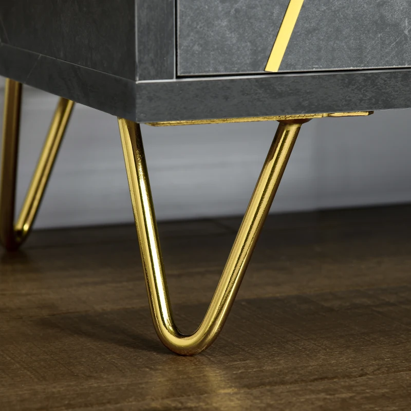 HOMCOM TV-Möbel TV-Bank bis zu 65 Zoll Länge 147 cm marmorierte Effektstruktur 2 Schränke 3 Türen mit Dämpfung verstellbare Regale Kabeldurchführung Belastbarkeit 100 kg - 147 x 35 x 52 cm - Metallbeine