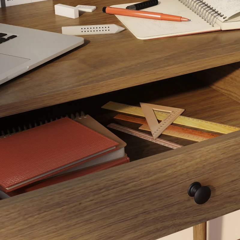 HOMCOM Schreibtisch Arbeitstisch Vintage-Design mit 3 Schubladen 3 Fächern Massivholzbeinen 110 x 54 x 91,5 cm Nussbaum-Optik