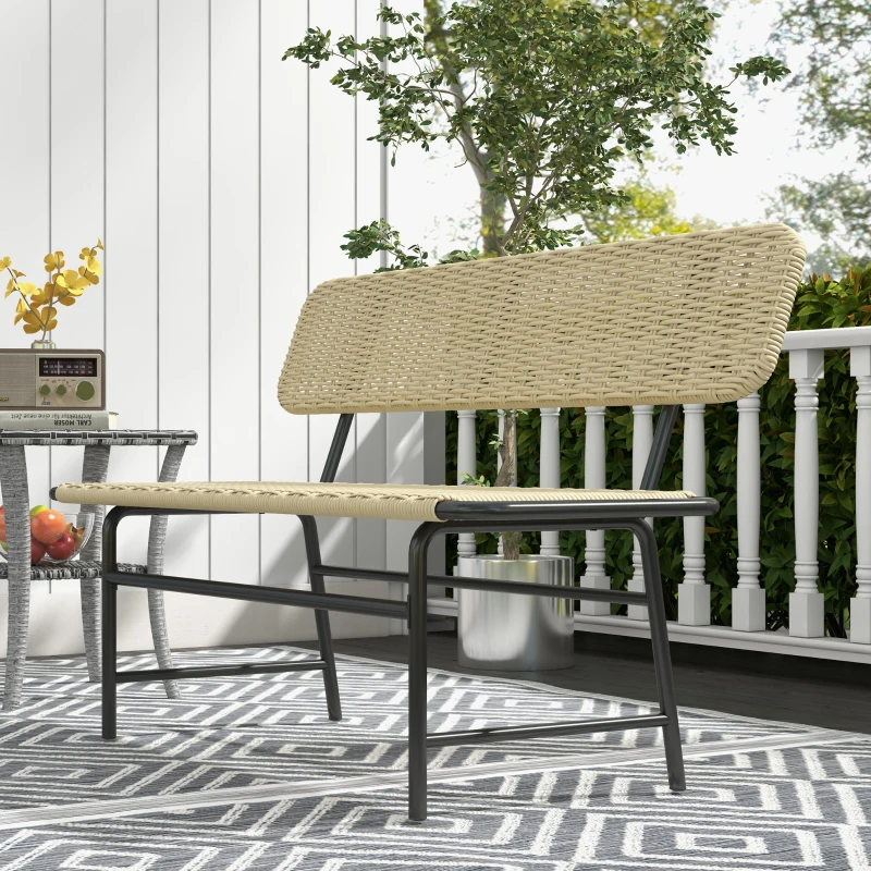 Outsunny Banc extérieur pour 2 personnes, Rotin synthétique, cadre en métal sans rouille, 132 x 66 x 80 cm, Kaki