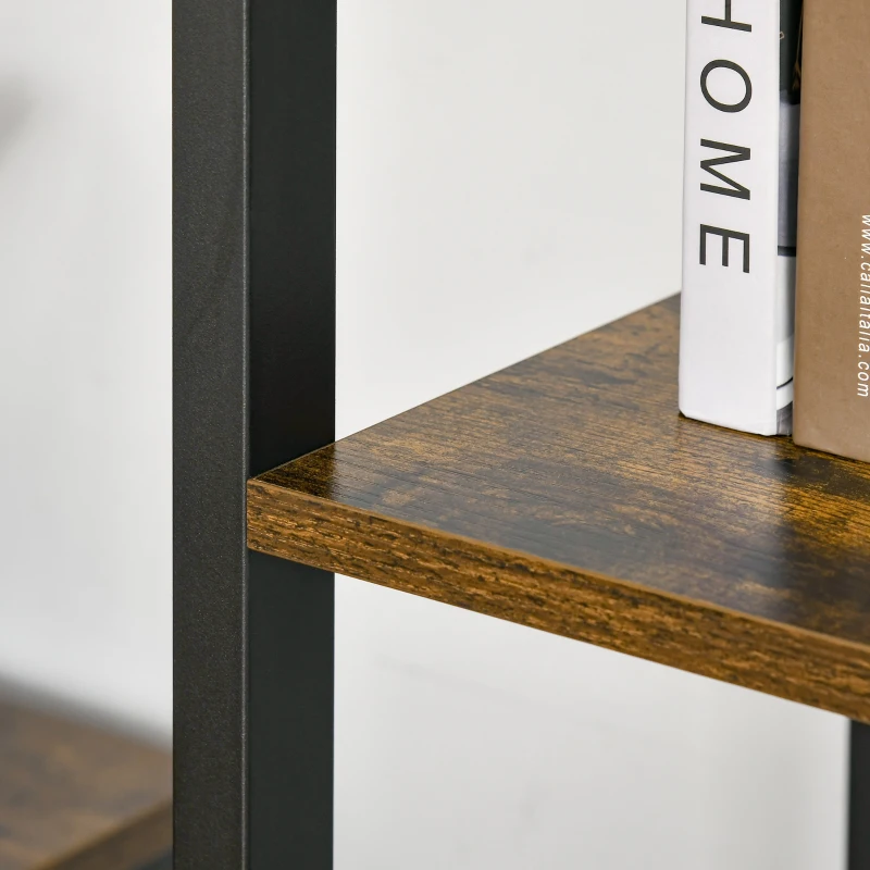 HOMCOM Bücherregal im Industrie-Stil H154 cm 5 Regale Schwarzer Stahl Spanplatten Gealterte Holzoptik