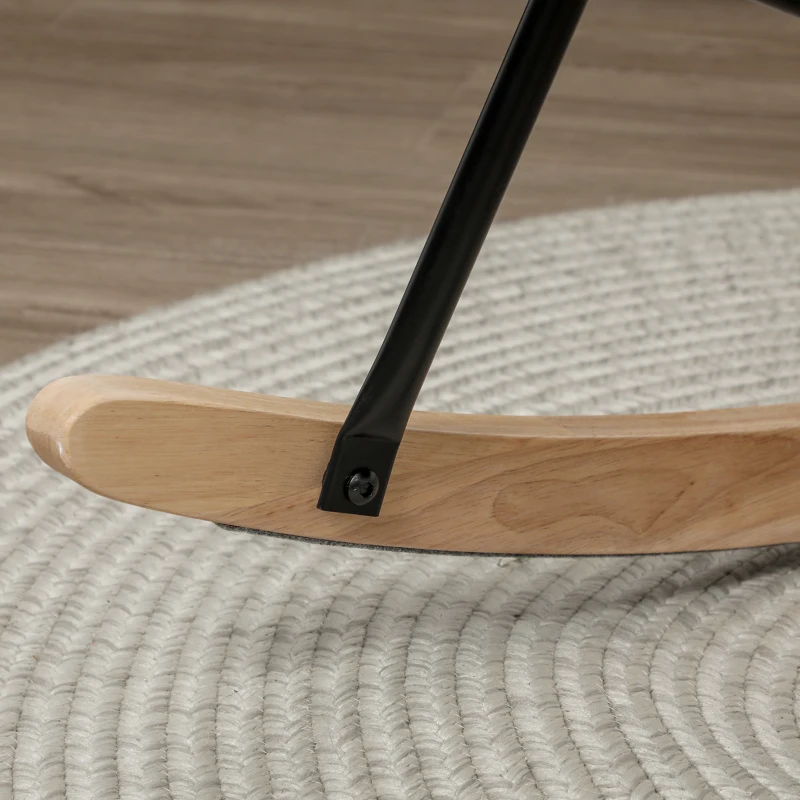 HOMCOM Chaise à Bascule, rembourrage épais, large dossier, bois de hêtre/cadre en acier, jusqu'à 120 kg, Gris clair