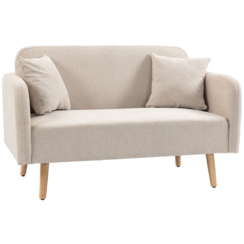 HOMCOM Canapé 2 places Sofa Couch, Design moderne, avec 2 coussins, pieds en bois, 130 x 70 x 80 cm, Crème