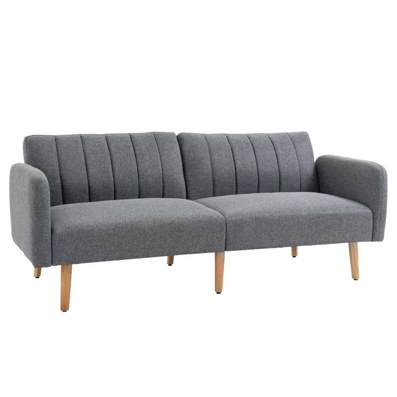 HOMCOM Canapé-Lit, 2 Places en Tissu, Canapé avec Fonction de Couchage, Polyester Style Lin, Bois de Caoutchouc, 173 x 75 x 73 cm, Gris