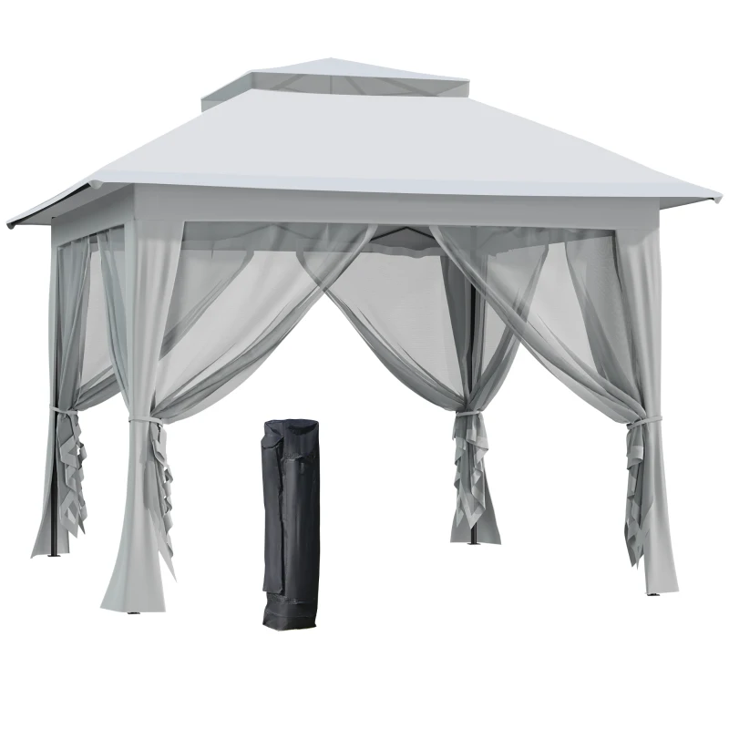 Outsunny Pavillon pliant Pop-Up Tente de jardin incl. Sac à roulettes Acier+Oxford+Mesh Gris 3,64x3,64x2,94m