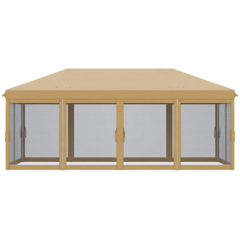 Outsunny Pavillon Faltpavillon 6 x 3 m Pop-up Abnehmbare Moskitonetze + Transporttasche Beige Schwarz