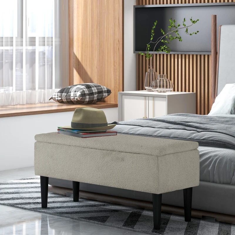 HOMCOM Banc dans un design vintage, banc à chaussures, espace de rangement caché, imitation cachemire, beige + noir