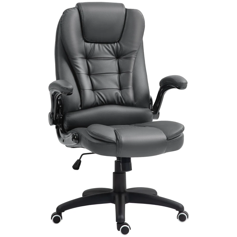 HOMCOM Fauteuil de Bureau Ergonomique, Accoudoirs Rabattables, Fonction d'Inclinaison, Gris foncé