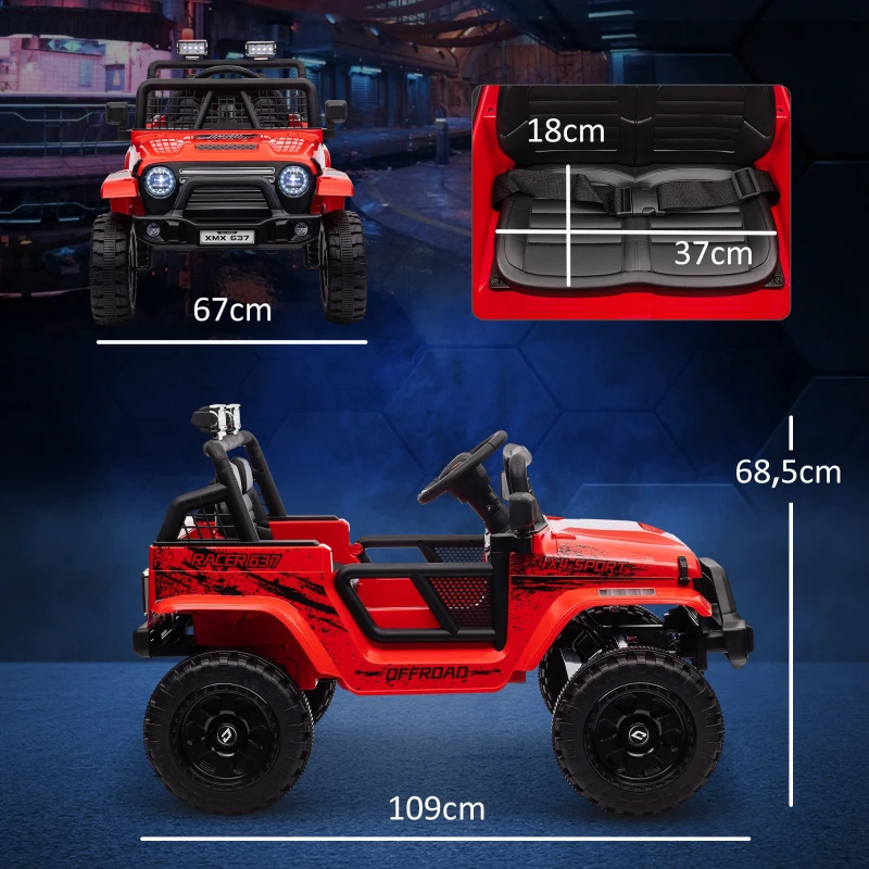 AIYAPLAY Voiture électrique pour enfants avec suspension douce, télécommandée, lumières LED, klaxon, moteurs 12V, en plastique et métal, Rouge(m-3)