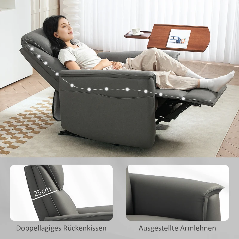 HOMCOM Liegesessel mit Taschenfederkernsitz und verstellbarer Fußstütze, Seitentaschen, für Wohnzimmer, Schlafzimmer, Hellgrau