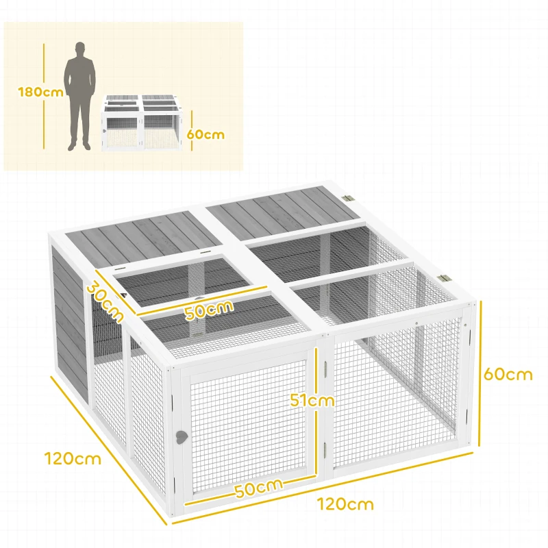 PawHut Clapier pour Petits Animaux, Clapier pour Lapins, Construction en Bois, Pliable, pour Intérieur et Extérieur, Gris clair