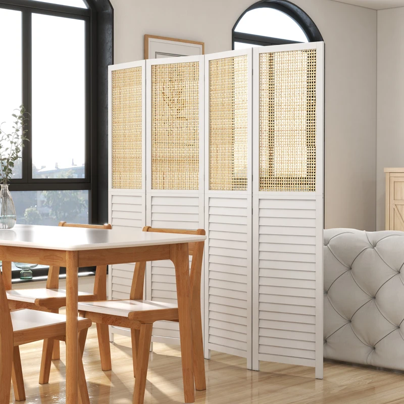 HOMCOM Paravent aus Holz 4 Panel 160 x 170 cm Raumteiler faltbare Trennwand - Weiß