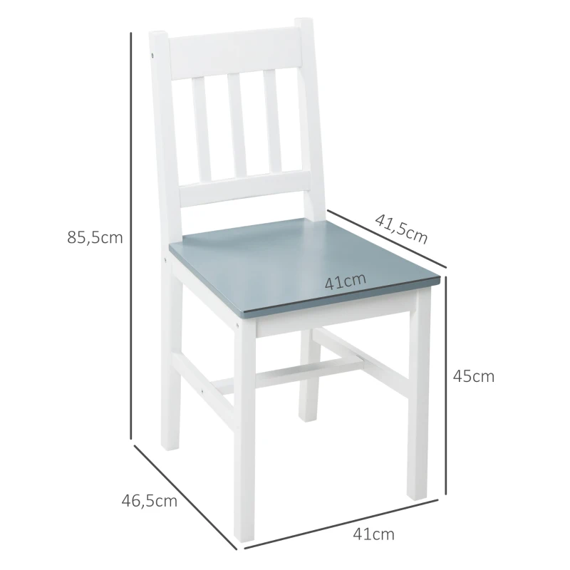 HOMCOM Ensemble de 2 chaises de salle à manger, Chaises de cuisine en bois massif, 41 cm x 46,5 cm x 85,5 cm, Blanc