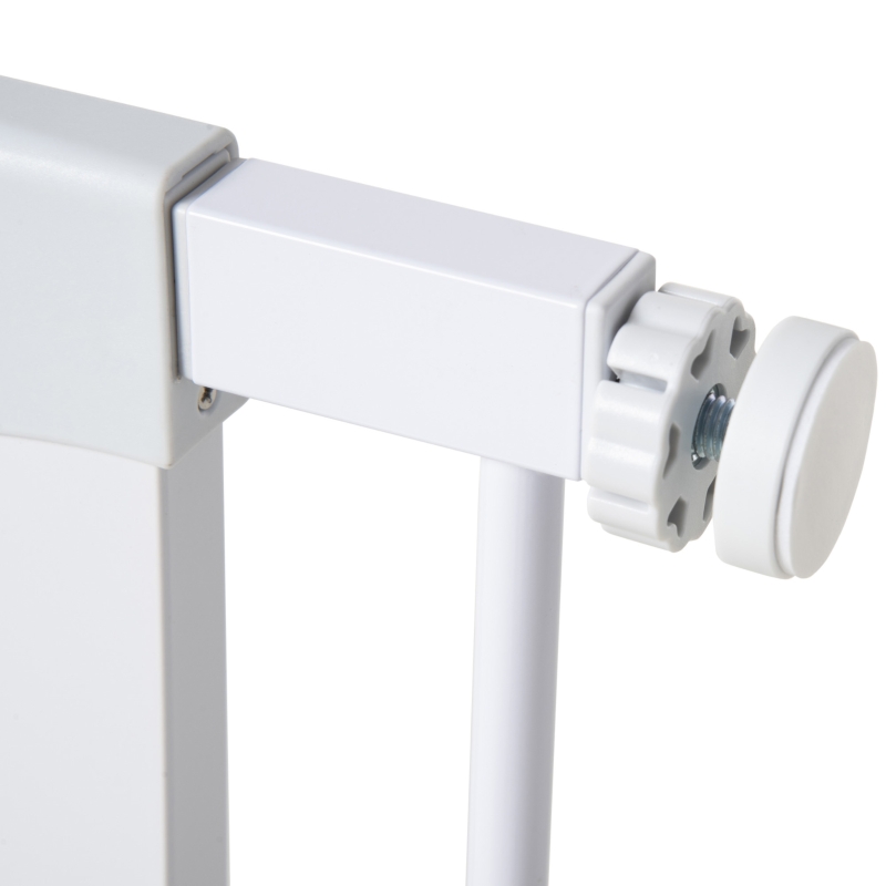PawHut Barrière de Porte, Installation sans Perçage, Largeur Ajustable de 75-96 cm, Ouverture d'une Seule Main, Métal, Blanc, 76 cm de Hauteur