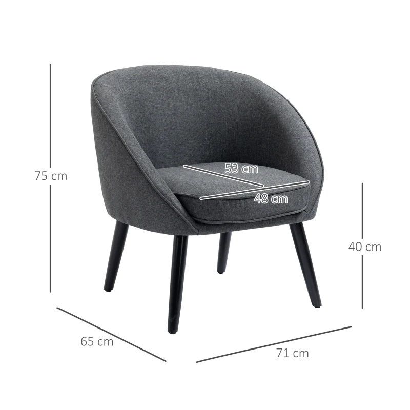 HOMCOM Fauteuil d'Appoint Fauteuil de Salon Chaise Rembourrée pour Salon, Chambre à Coucher, Chambre d'Enfant, Salle à Manger, Moderne avec Aspect Lin Bois Gris 71 x 65 x 75 cm
