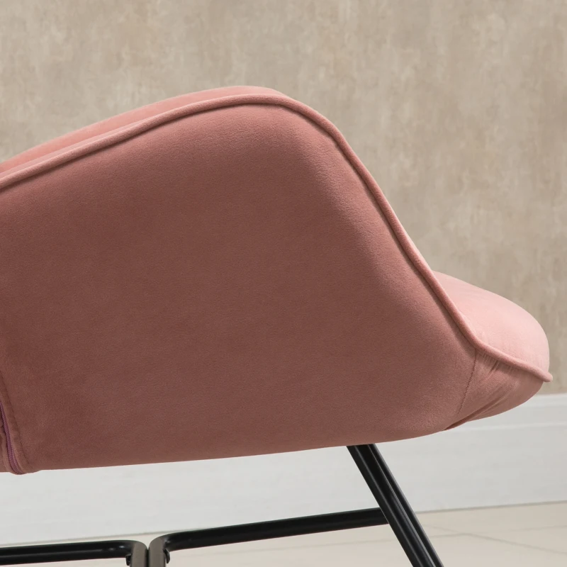 HOMCOM Chaise à Bascule avec Matelassage, Patins en Bois, Aspect Velours, Charge jusqu'à 150 kg, Rose