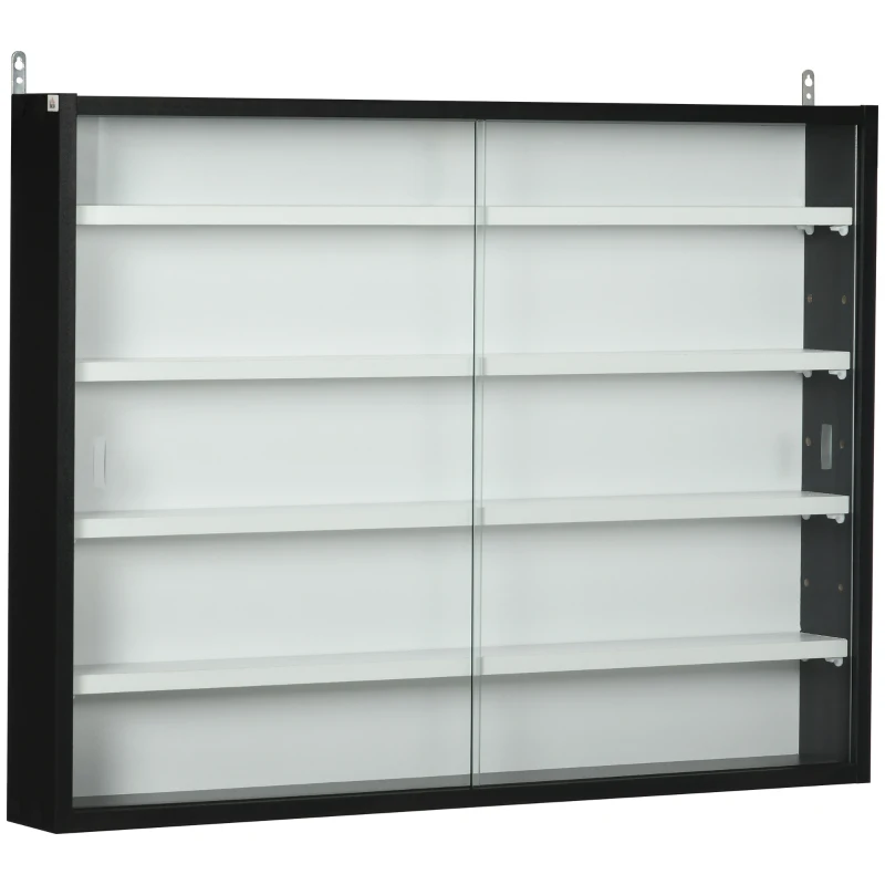 HOMCOM Wandvitrine für Sammlerstücke 5 höhenverstellbare Regale und 2 Glasschiebetüren 80 x 9,5 x 60 cm Schwarz