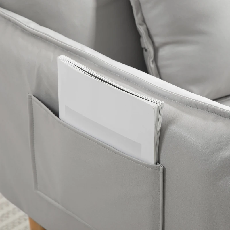 HOMCOM 2-in-1 Verstelbare Loungefauteuil, Vloersofa met Kussen, Gepolsterde Stoel, voor Woonkamer, Slaapkamer, Lichtgrijs