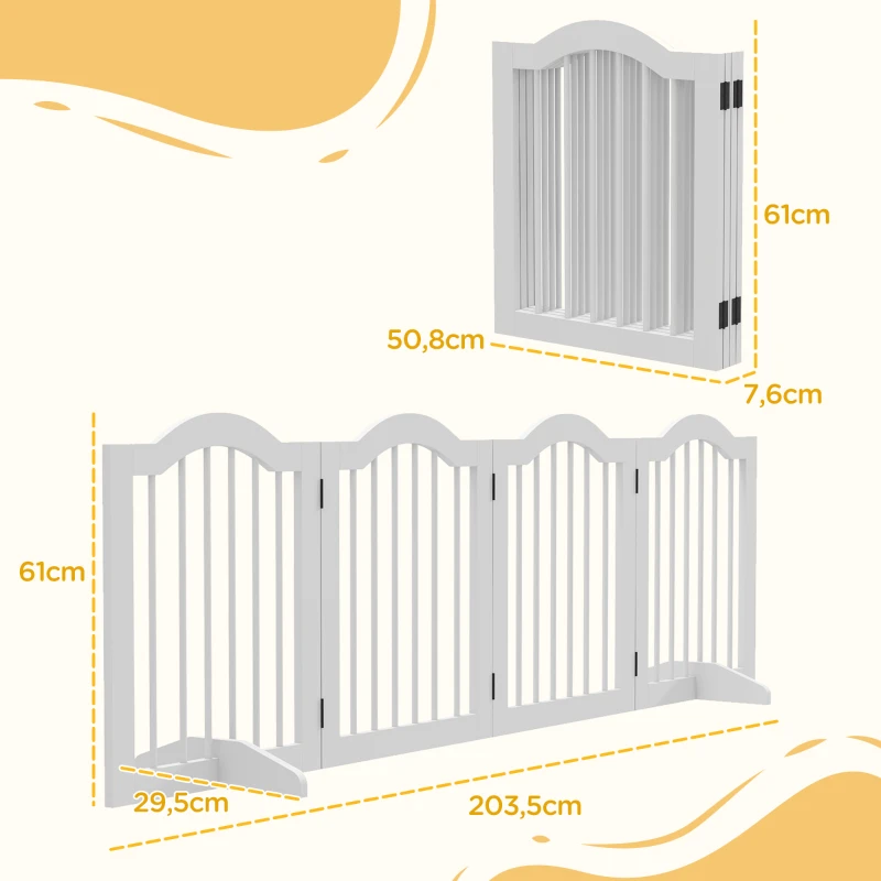 PawHut Barrière de Sécurité pour Chiens Pliable, 4 Panneaux, pour Escaliers, Couloirs, Portes, MDF/Bois Massif, Blanc