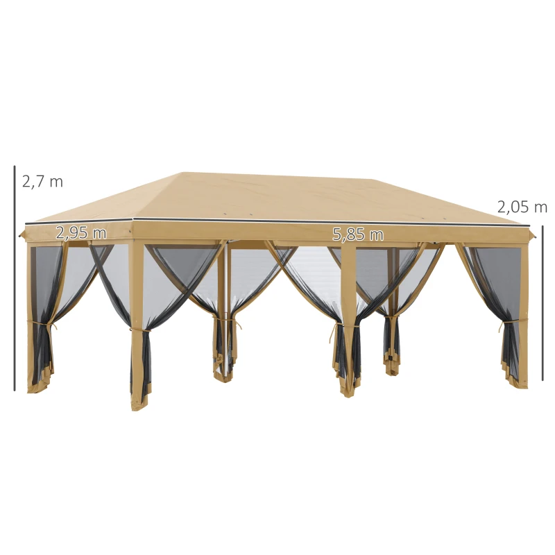 Outsunny Pavillon Faltpavillon 6 x 3 m Pop-up Abnehmbare Moskitonetze + Transporttasche Beige Schwarz