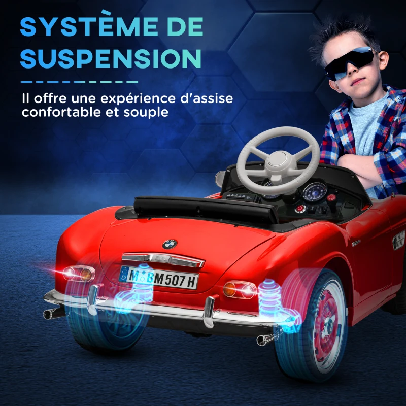 HOMCOM Elektroauto für Kinder BMW 507 Lizenz Retro-Vintage-Stil 12V max. 5km/h Fernbedienung Rot