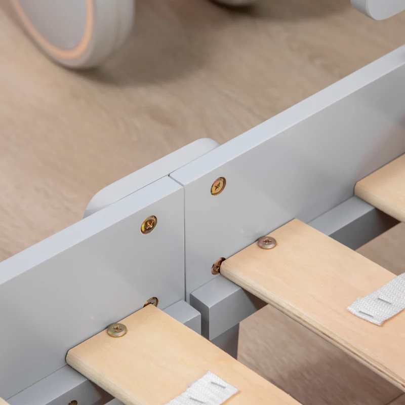 ZONEKIZ Kinderbett von 3 bis 6 Jahren Design Sternen und Mond Lattenrost inklusive modernes Kinderzimmer 143 x 76 x 49 cm Grau