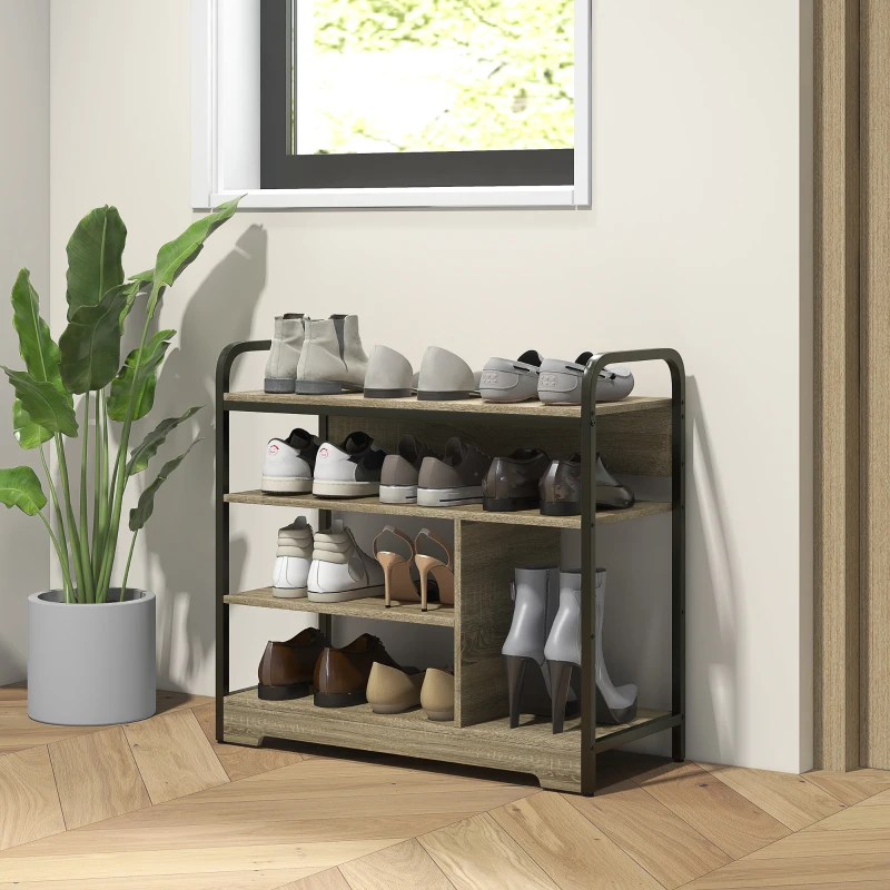 HOMCOM Schuhschrank 4 Ebenen, Schuhaufbewahrung 11 Paare Schuhe Metallrahmen - 70 B x 30 T x 65 H cm Schwarz