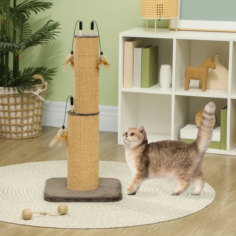 PawHut Arbre à gratter pour chat de 78 cm 2 en 1 avec 3 plumes interactives, Brun