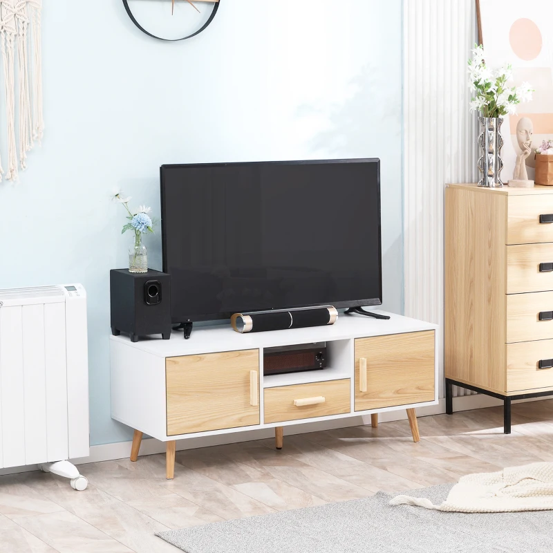 HOMCOM TV-Möbel TV-Bank TV-Ständer für Fernseher bis zu 46 Zoll im skandinavischen Stil mit 1 Schublade, 2 Schränken, 1 Nische, 1 Kabeldurchlass - 120 x 37 x 45,5 cm
