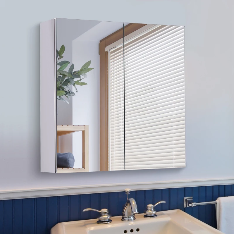 HOMCOM Spiegelschrank aus Edelstahl mit Regal für Badezimmer Toilette Wandmontage 60L x 12B x 55H cm