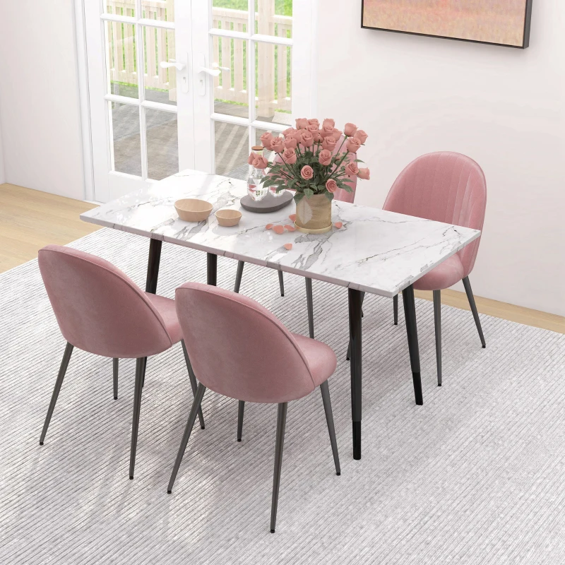 HOMCOM Conjunto de 4 Cadeiras de Sala de Jantar Modernas Cadeiras Estofadas em Veludo com Encosto Alto e Pés de Aço 50x52x83 cm Rosa