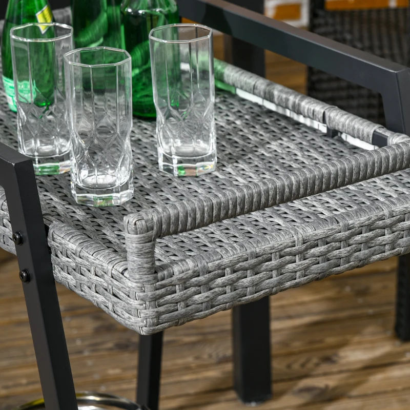 Outsunny Chariot de Barbecue BBQ-Roulotte, 1 Étagère, Rotin PE, 79 cm x 52 cm x 82 cm, Gris