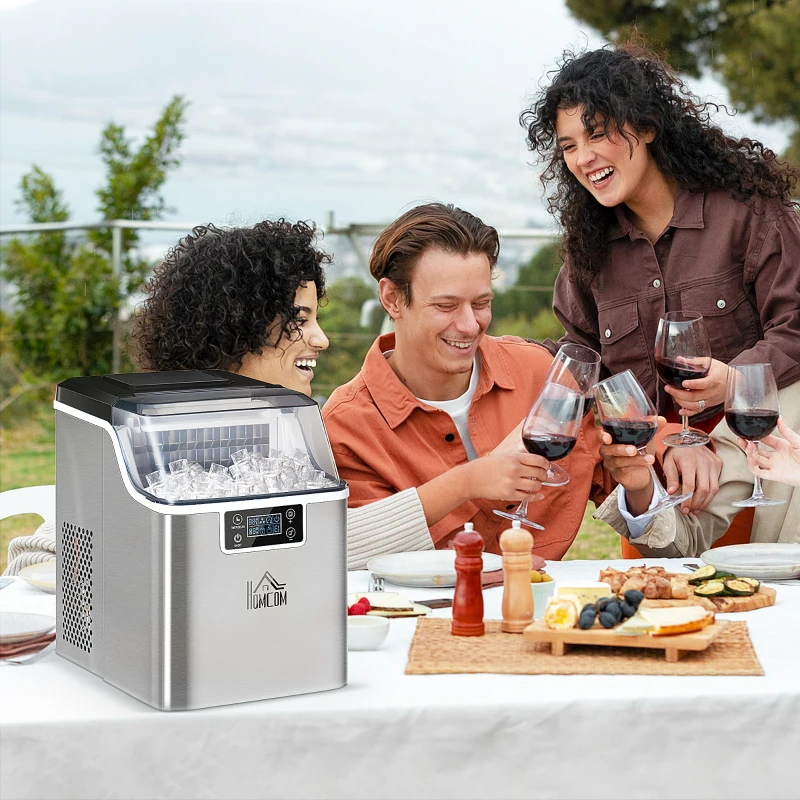HOMCOM Machine à Glaçons Distributeur de Glaçons Ice-Maker 20kg/24h 2,3L Machine à Glaçons avec Réservoir d'Eau de 3,2 L, Argent