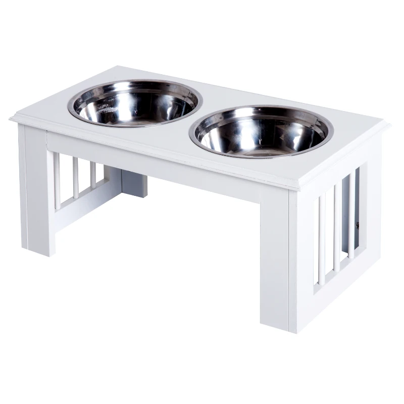 PawHut Station d'alimentation pour chiens, antidérapante, 58,4 x 30,5 x 25,4 cm, Blanc, 2 L par bol