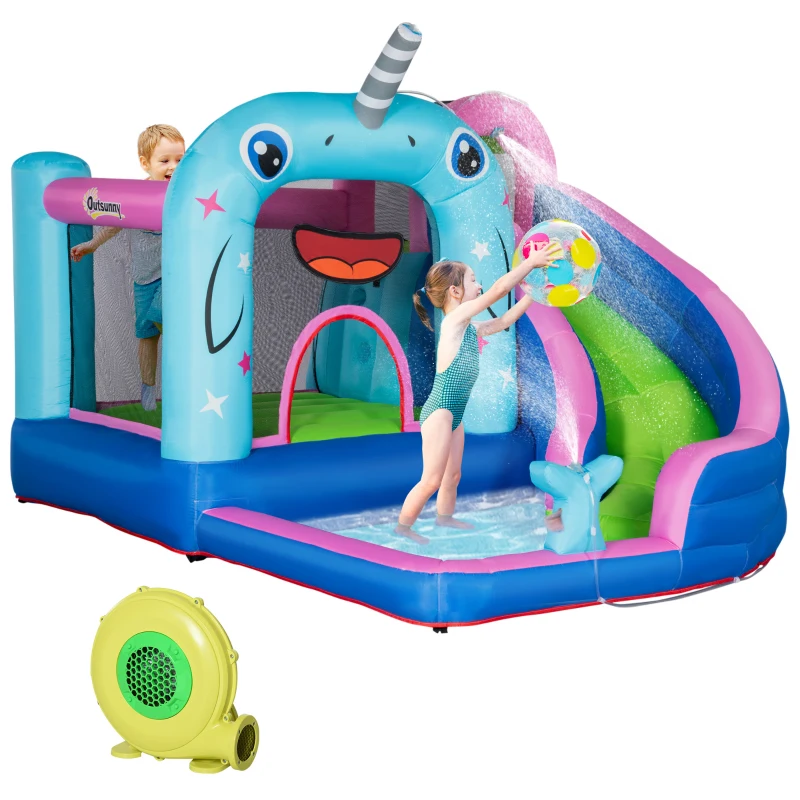 Outsunny Château Gonflable avec Toboggan, Aire de Saut, Piscine, Buses d'Eau, 330 x 280 x 200 cm