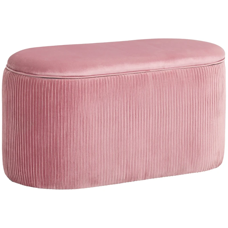 HOMCOM Banc de Rangement Banquette Ottomane, Design Rétro, Velours Côtelé, 81 cm x 40 cm x 41 cm, Rose