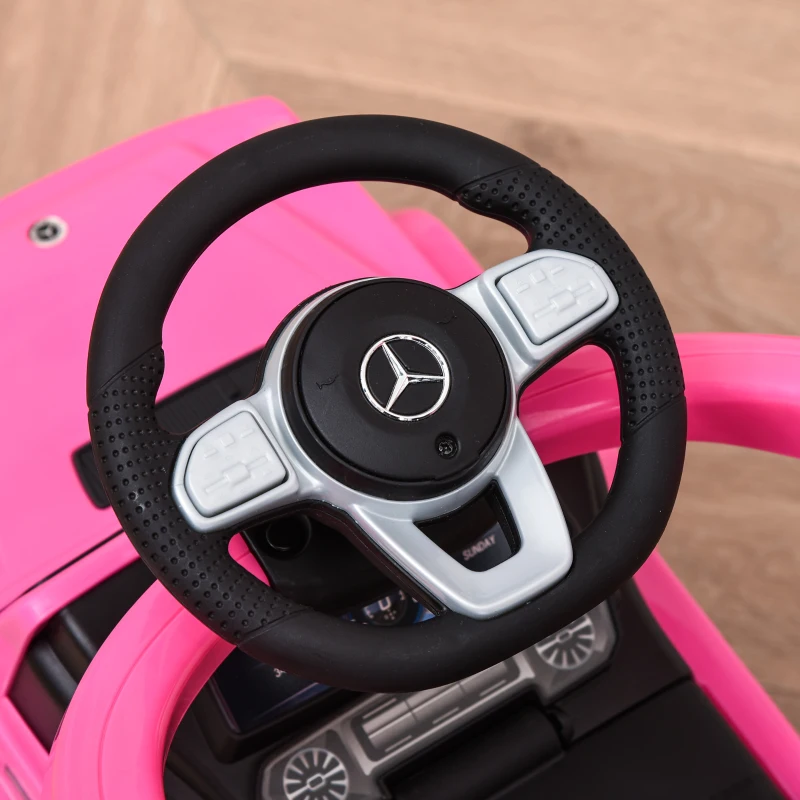 HOMCOM Kinderfahrzeug Auto Kind Multi-ausgestattet 12-36 Monate Hupe Trittbrett, Geländer und Sonnenschirm Rosa