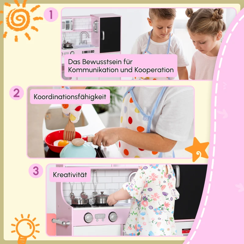 AIYAPLAY Spielküchen-Set mit Töpfen, Tafel, Telefon, Eismaschine, Herd, 83,8 x 26,8 x 81 cm, Pink(m-4)