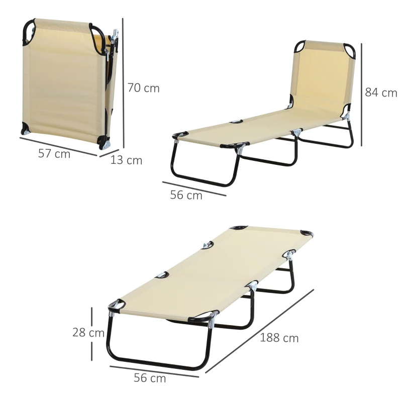 Outsunny Chaise longue, dossier réglable sur 5 positions, séchage rapide, cadre en métal, 190 x 56 x 28 cm, crème
