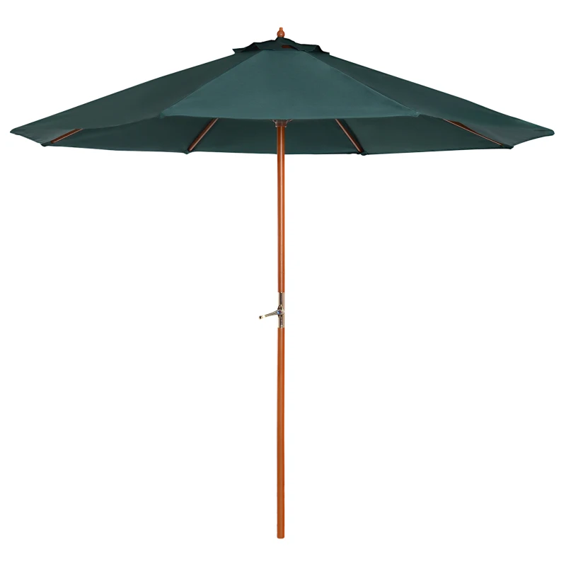 Outsunny Parasol en Bois pour Jardin avec Manivelle 2,5m Vert foncé