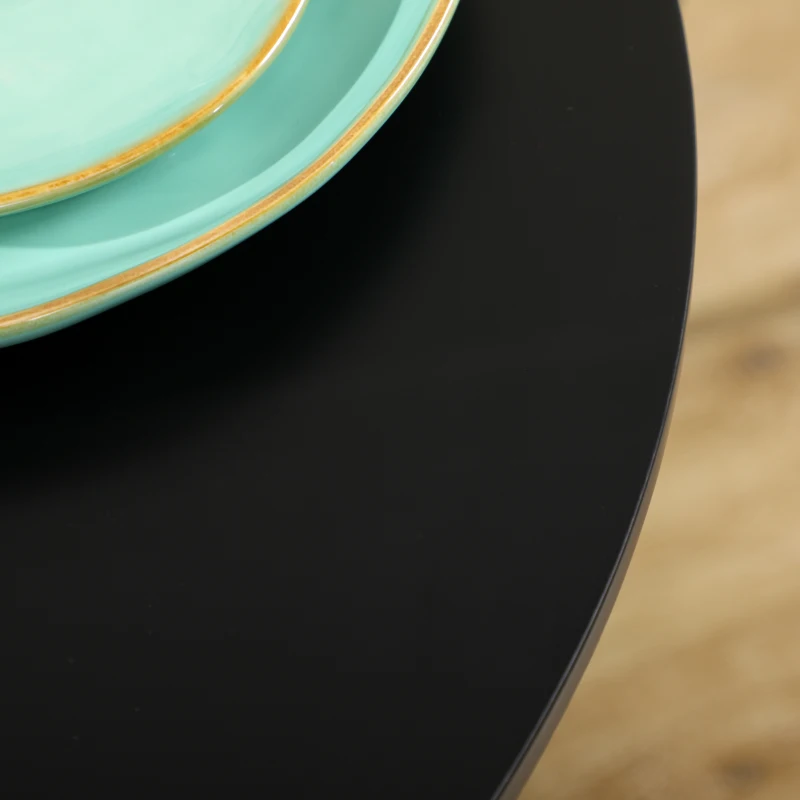HOMCOM Table à manger pour 2 personnes, plateau rond, pied en acier, noir, 70 x 70 x 75 cm