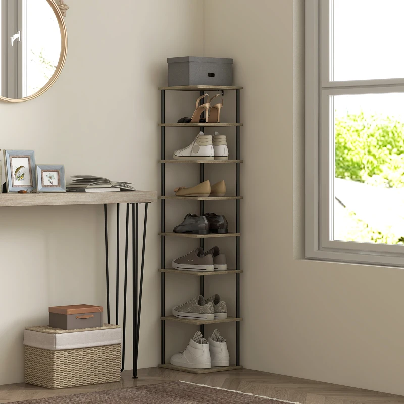 HOMCOM Schuhschrank mit 8 Ebenen, Schuhaufbewahrung mit Metallrahmen - 28B x 26T x 125H cm