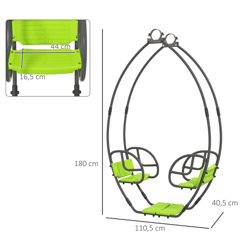 Outsunny Kinderschaukel Schaukelgestell aus Metall mit Griff für 2 Kinder von 3 bis 6 Jahren 110,5 x 40,5 x 180 cm grün