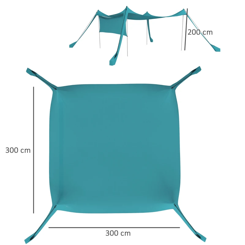 Outsunny Voile solaire, imperméable, ajustable, léger, pliable, supports en acier, 3x3x2m, Bleu ciel